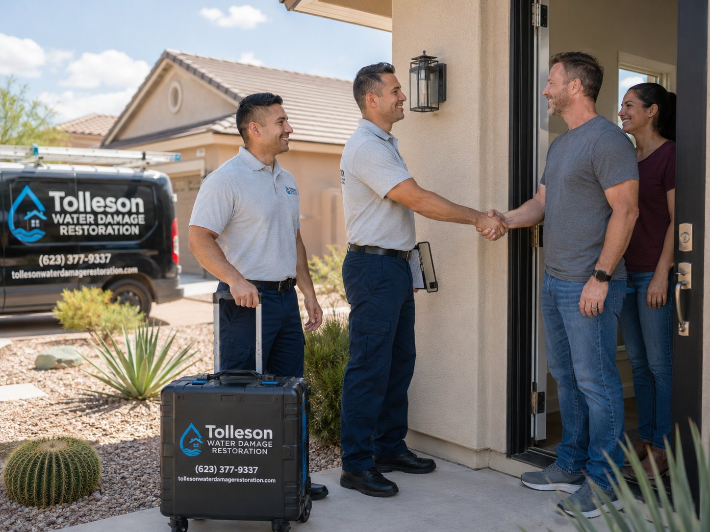 Tolleson Water Damage Restoration technicians arriving to help homeowners in Tolleson, Arizona