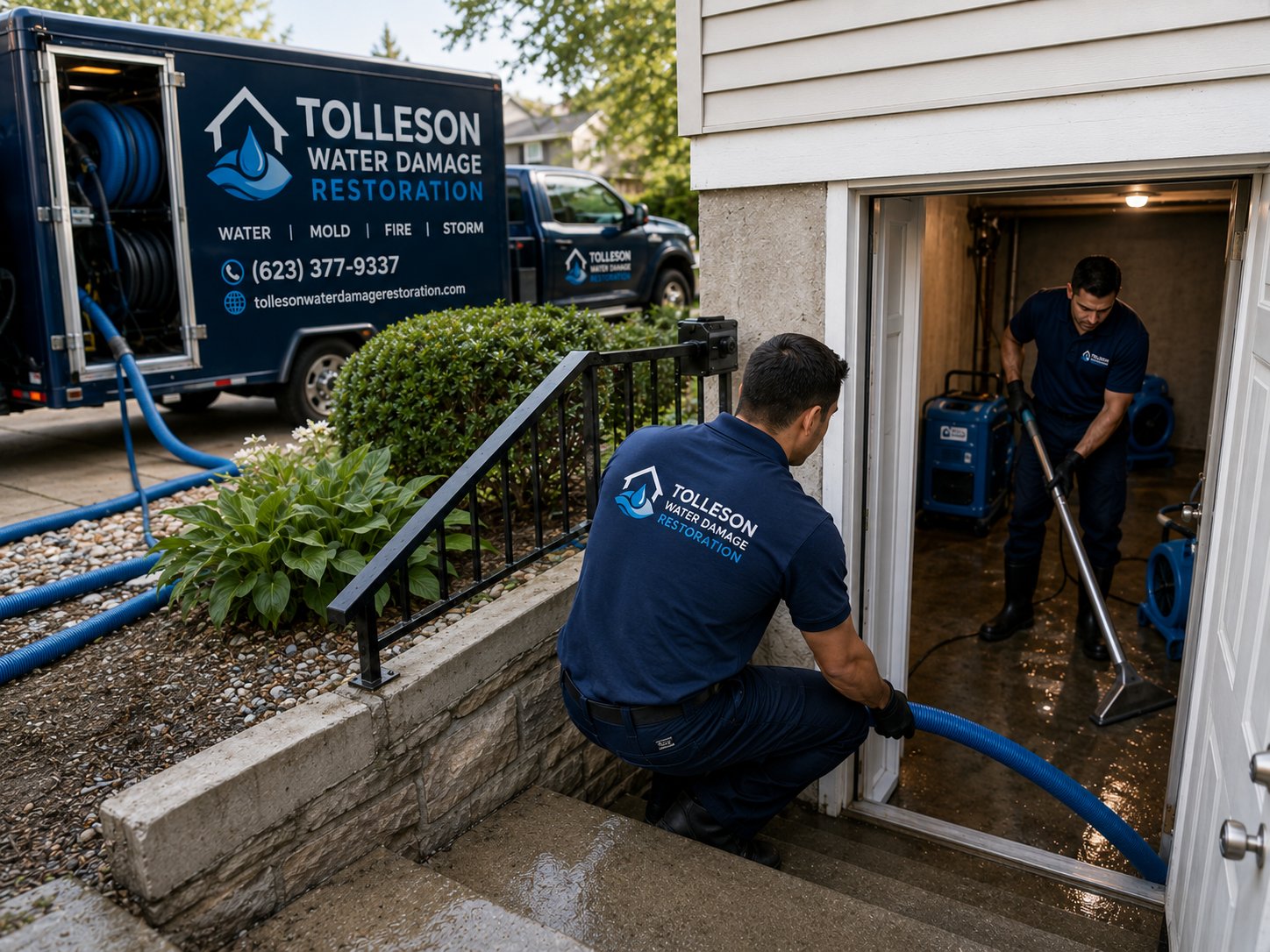 Tolleson technician extracting water from a flooded home in Tolleson, Arizona